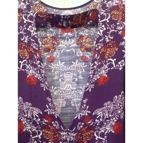 Free People Purple Floral Peplum Ruffled Open Back Mini Dress XS  Boho Romantic - Picture 7 of 8
